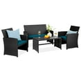 thumbnail image 1 of Best Choice Products 4-Piece Outdoor Wicker Patio Conversation Furniture Set w/ Table, Cushions - Black/Peacock, 1 of 8