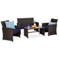 thumbnail image 1 of Best Choice Products 4-Piece Outdoor Wicker Patio Conversation Furniture Set w/ Table, Cushions - Brown/Navy, 1 of 8