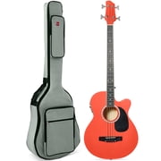 Best Choice Products 22-Fret Full Size Acoustic Electric Bass Guitar w/ 4-Band Equalizer, Truss Rod, Padded Gig Bag - Red