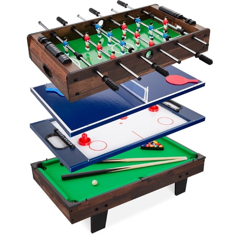 Best Choice Products 4-in-1 Multi Game Table, Childrens Arcade Set w/ Pool Billiards, Air Hockey, Foosball - Walnut