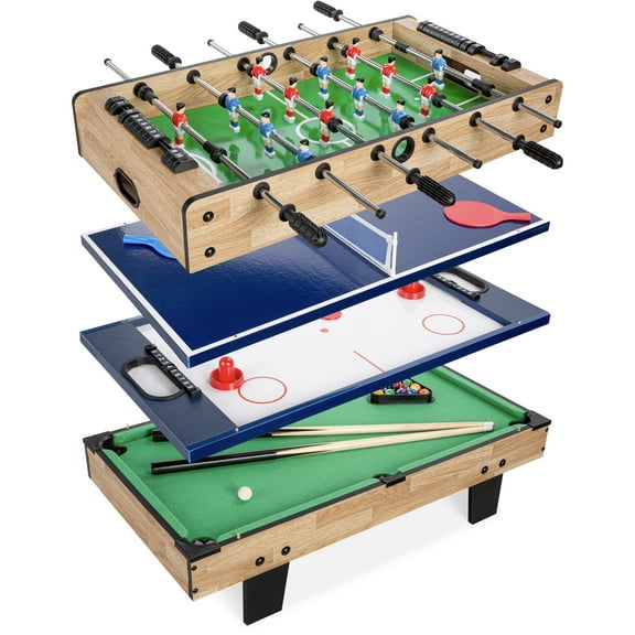 Best Choice Products 4-in-1 Multi Game Table, Childrens Arcade Set w/ Pool Billiards, Air Hockey, Foosball - Natural