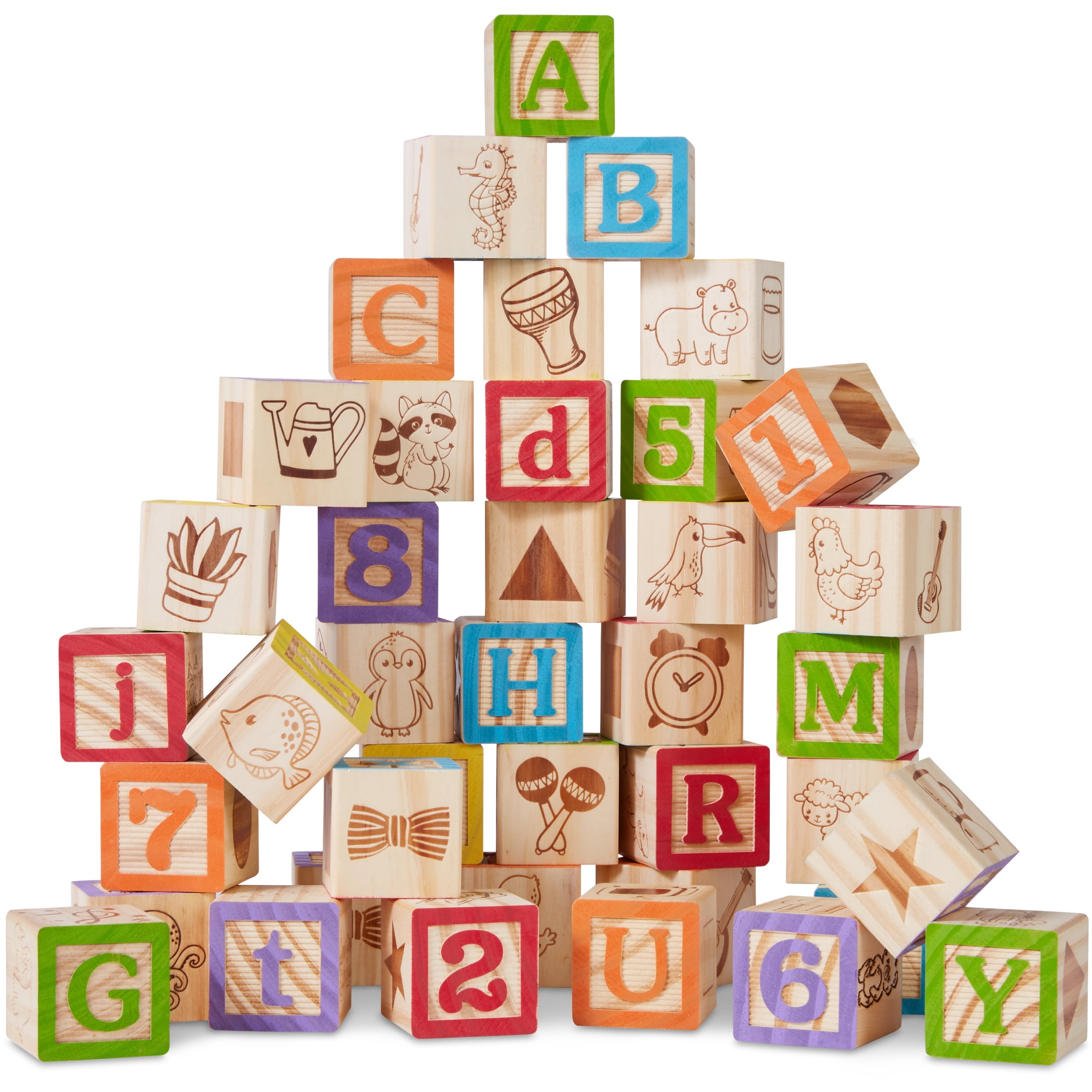 Best Choice Products 40-Piece Kids Wooden ABC Block Set Building Education Construction Alphabet Letters & Stem Toy for Toddlers w/ Carrying Case