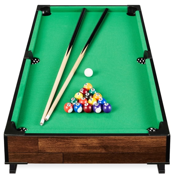 Best Choice Products 40in Tabletop Billiard Table, Pool Game Table w/ 2 Cue Sticks, Ball Set, Storage Bag - Walnut