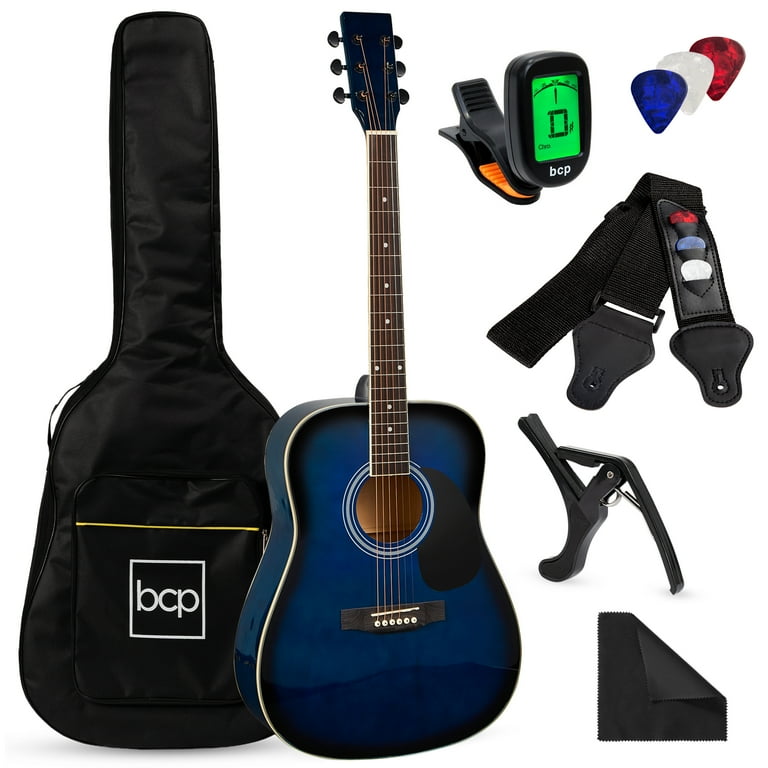 Best Choice Products 41in Full Size All Wood Acoustic Guitar Starter Kit w Gig Bag E Tuner Pick Strap Rag Blue
