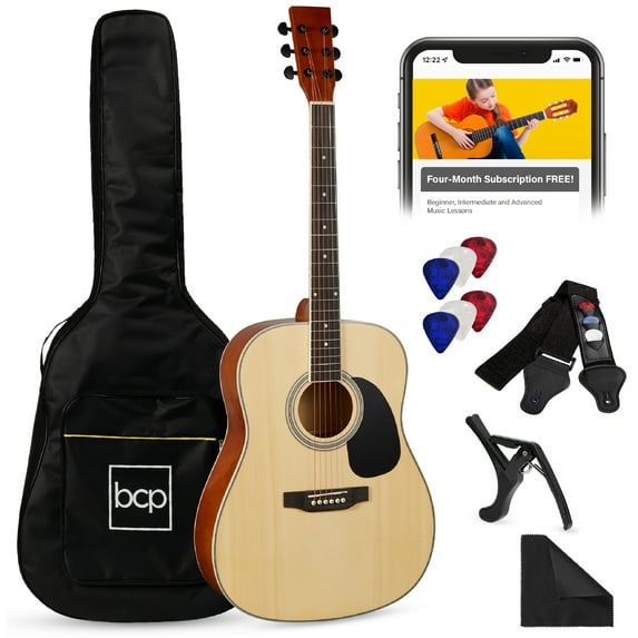 Best Choice Products 41in Full Size All-Wood Acoustic Guitar Starter Kit w/Gig Bag, E-Tuner, Pick, Strap, Rag - Natural