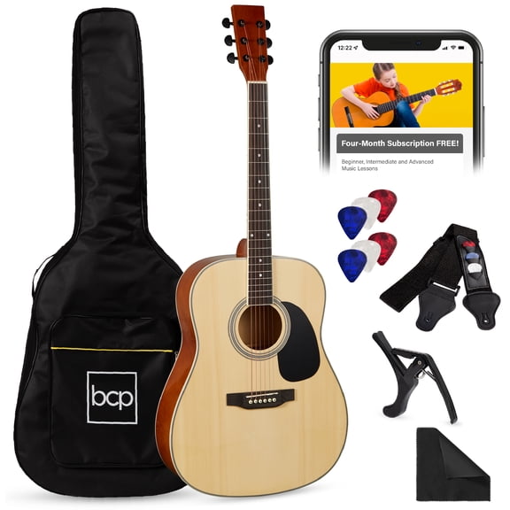 Best Choice Products 41in Full Size All-Wood Acoustic Guitar Starter Kit w/Gig Bag, E-Tuner, Pick, Strap, Rag - Natural