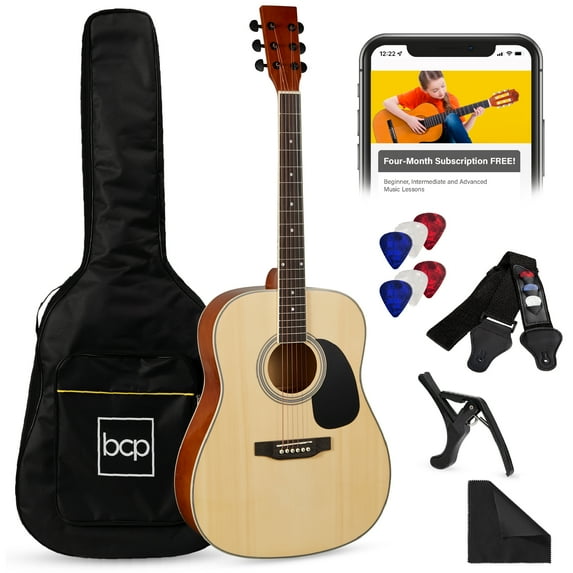Best Choice Products 41in Full Size All-Wood Acoustic Guitar Starter Kit w/Gig Bag, E-Tuner, Pick, Strap, Rag - Natural
