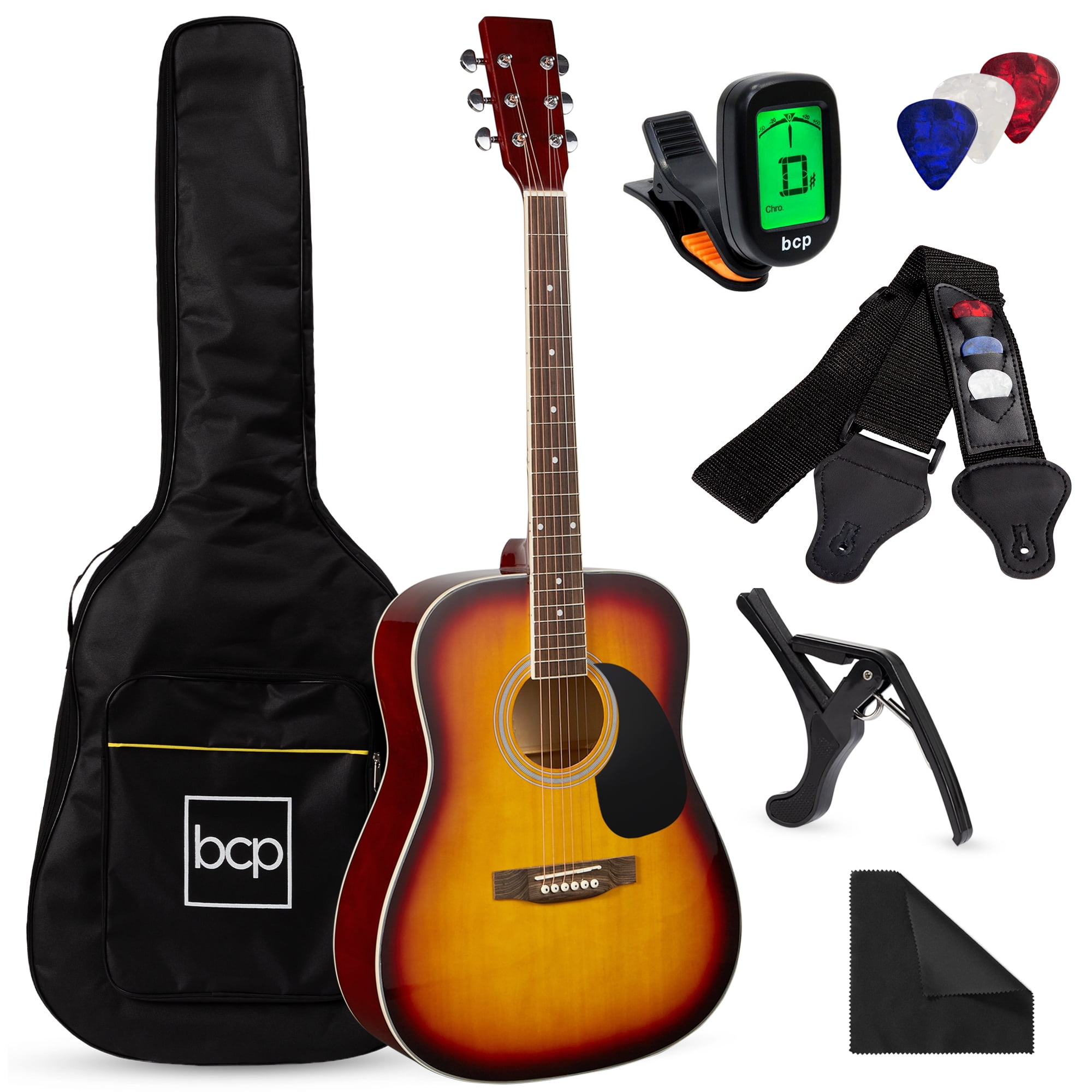 Best Choice Products 41in Full Size All-Wood Acoustic Guitar Starter Kit w/Gig Bag E-Tuner Pick Strap Rag - Natural