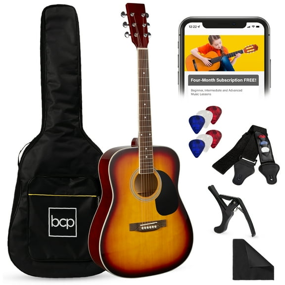 Best Choice Products 41in Full Size All-Wood Acoustic Guitar Starter Kit w/Gig Bag, E-Tuner, Pick, Strap, Rag - Sunburst