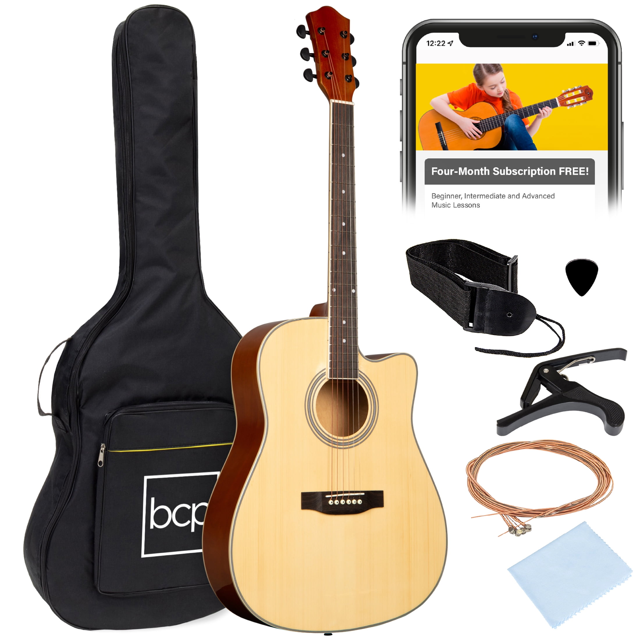 Best Choice Products 41in Full Size Beginner Acoustic Guitar Set with Case, Strap, Capo, Strings - Natural