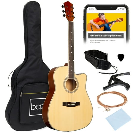 Best Choice Products 41in Full Size Beginner Acoustic Guitar Set with Case, Strap, Capo, Strings - Natural