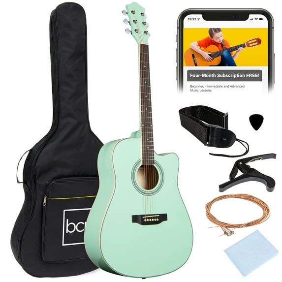 Best Choice Products 41in Full Size Beginner Acoustic Guitar Set with Case, Strap, Capo, Strings - SoCal Green
