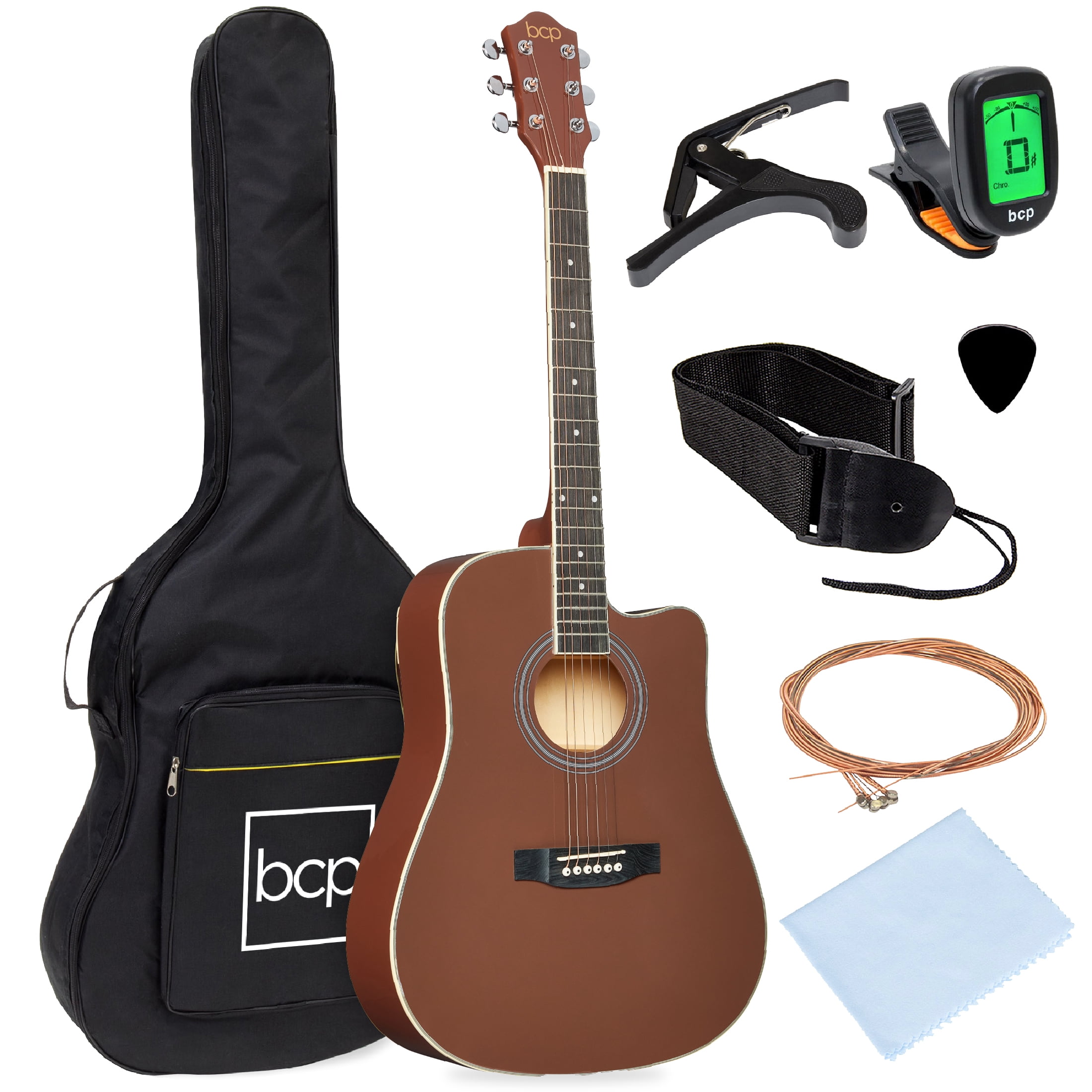 Best Choice Products 41in Full Size Beginner Acoustic Guitar Set with Case Strap Capo Strings Tuner Natural