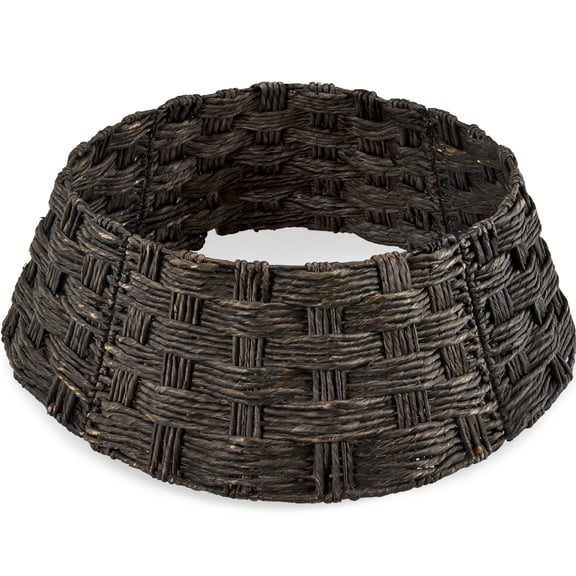 Best Choice Products 42in Basket Woven Hyacinth Christmas Tree Collar, Tree Skirt Accessory w/ Cord Cut-Out - Espresso