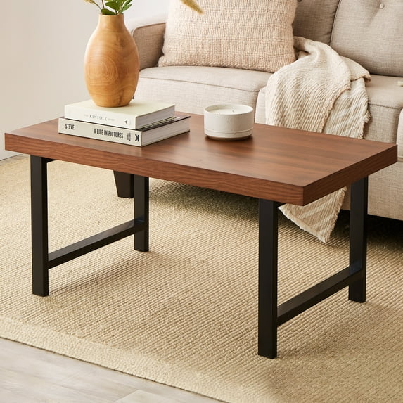 Best Choice Products 44in Modern Butcher Block Top Coffee Table, Rectangular Wood Accent Table w/ Metal Legs - Brown