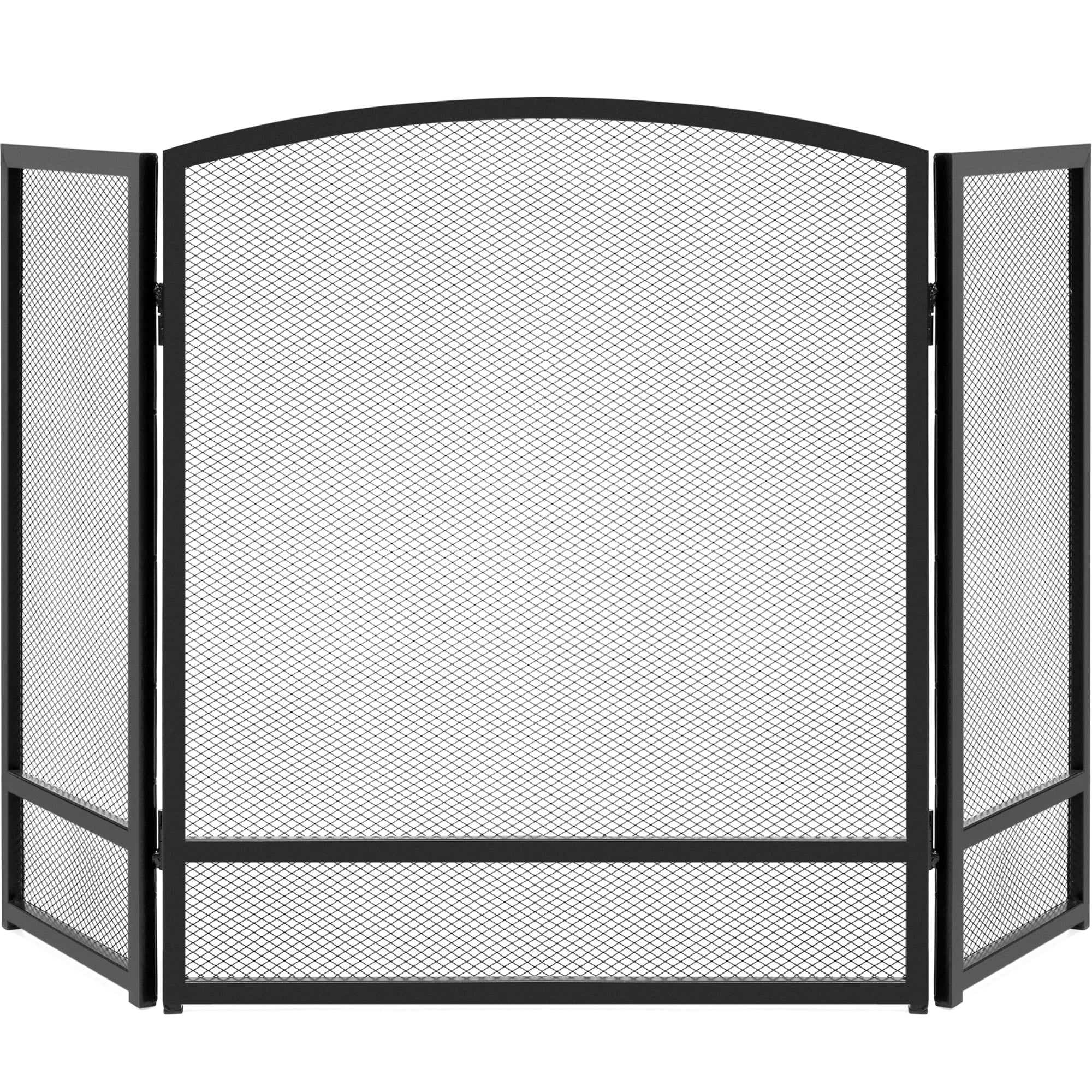 Black Three-Panel Steel Mesh Fireplace Screen