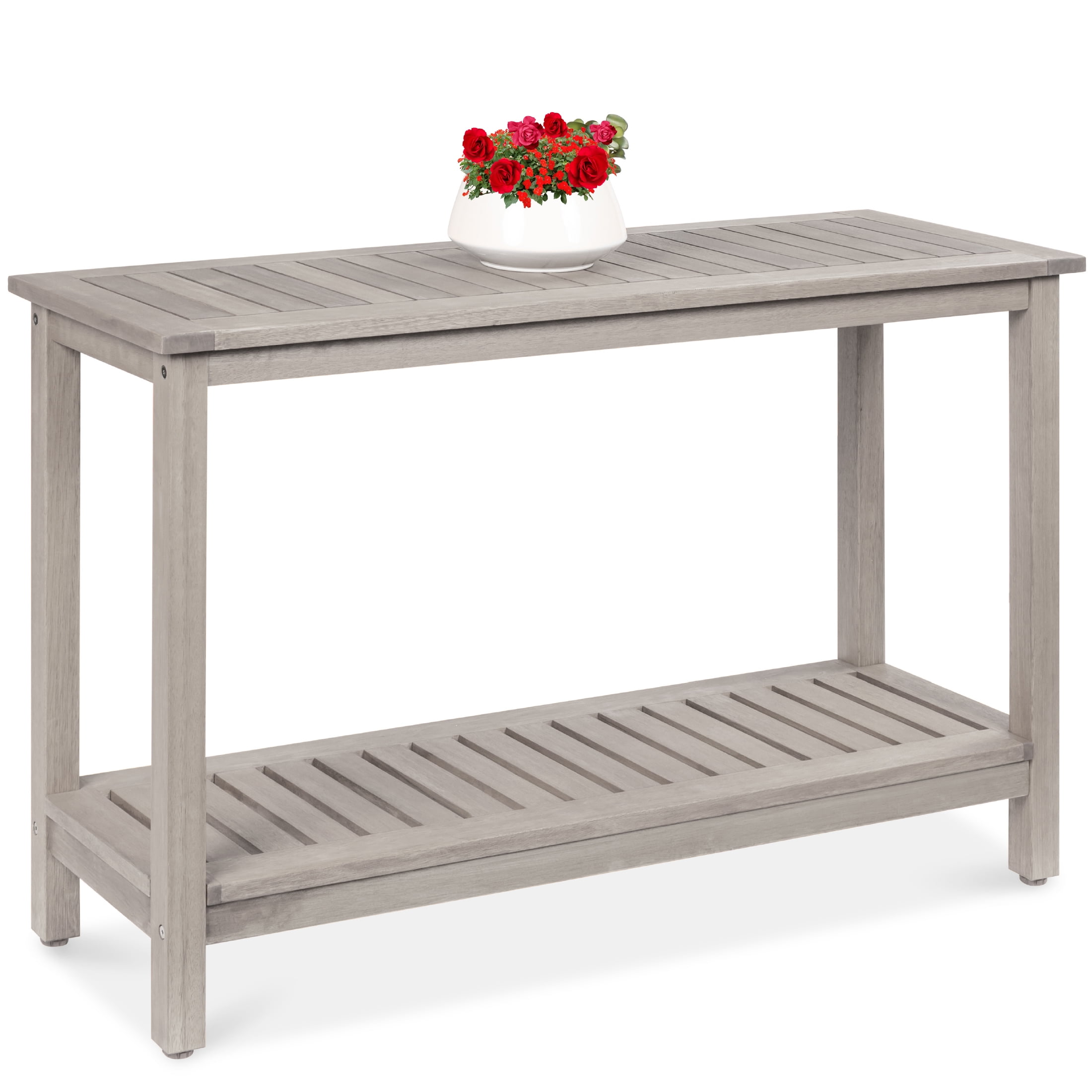 Eucalyptus 50'' Gray 2-Shelf Indoor/Outdoor Console Table with Storage