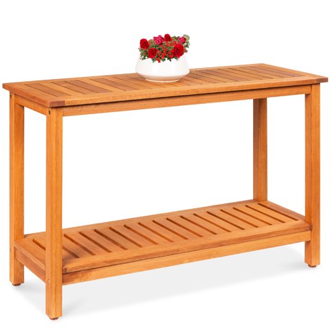 Best Choice Products 48in 2-Shelf Indoor Outdoor Wooden Console Table Multifunctional Buffet Bar Storage - Natural