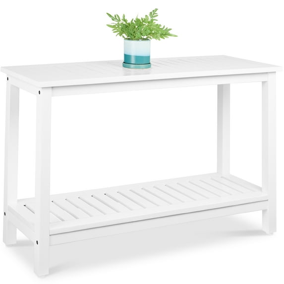 Best Choice Products 48in 2-Shelf Indoor Outdoor Wooden Console Table Multifunctional Buffet Bar Storage - White