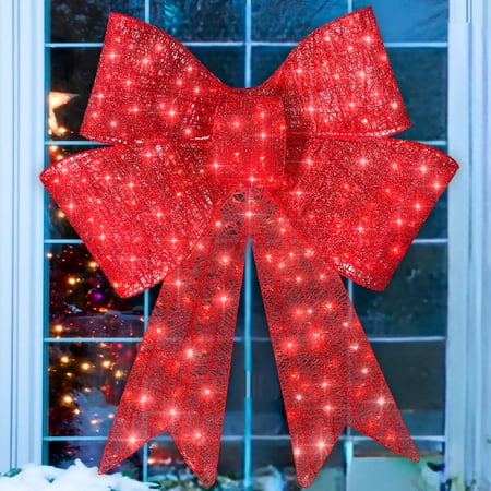 Best Choice Products 48in Pre-Lit XL Christmas Bow, Large Outdoor LED Lighted Holiday Decor w/ 8 Light Functions, Hook