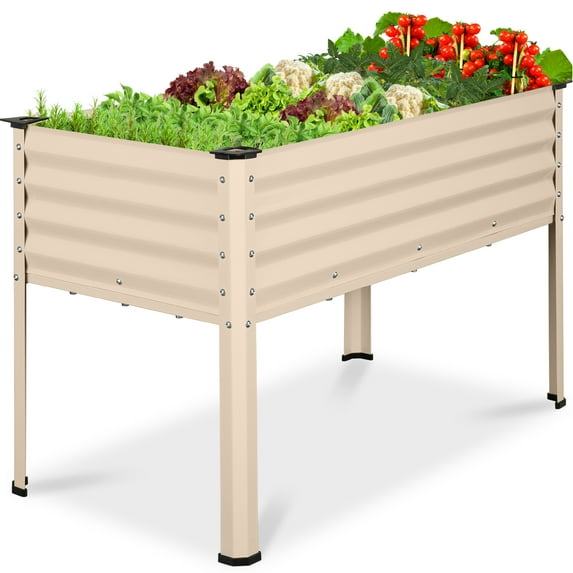 Best Choice Products 48x24x30in Elevated Galvanized Metal Garden Bed w/ Corner Protectors - Beige