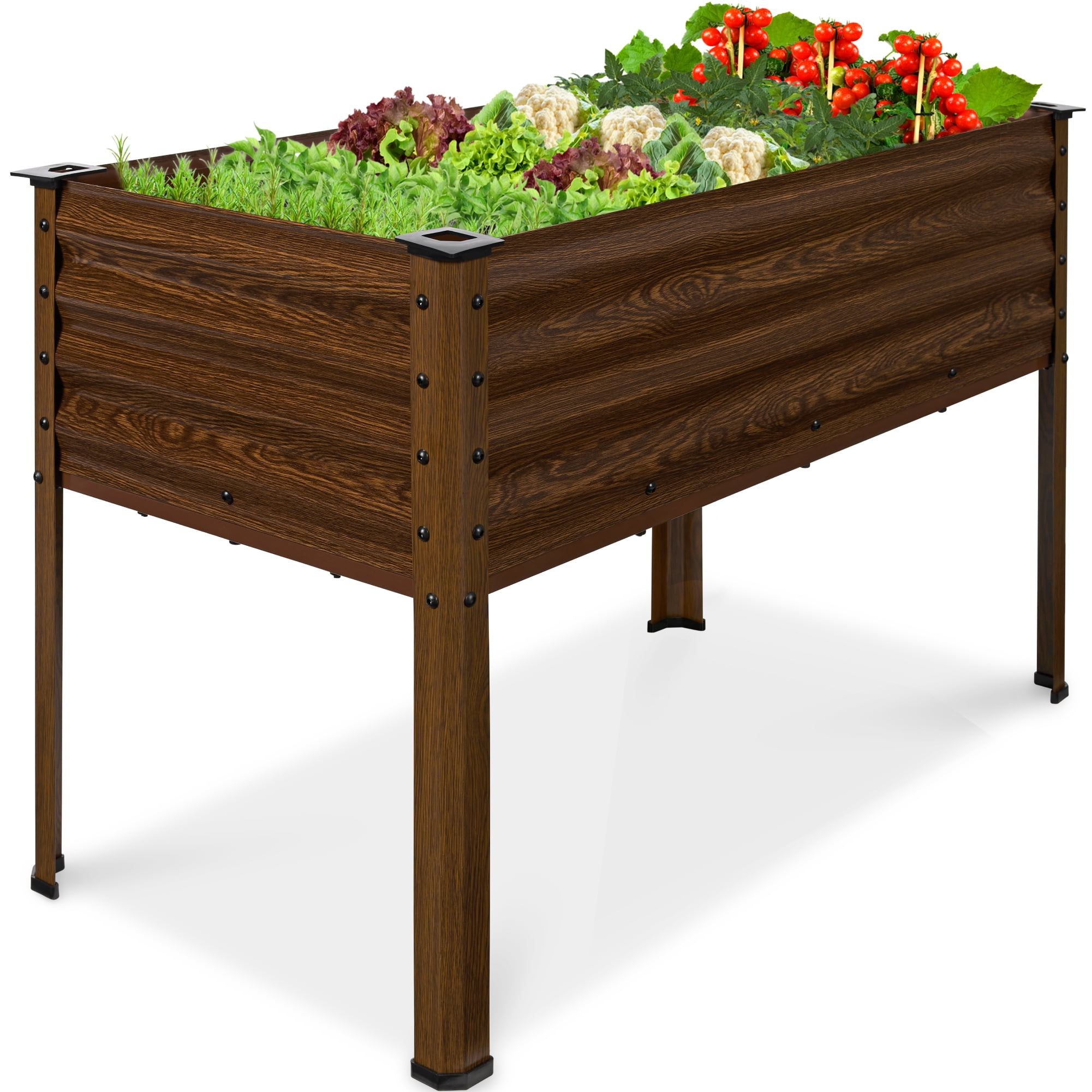 Best Choice Products 48x24x30in Elevated Galvanized Metal Garden Bed w/ Corner Protectors - Dark Brown Wood Grain