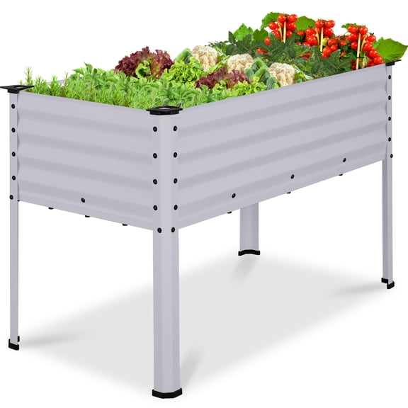 Best Choice Products 48x24x30in Elevated Galvanized Metal Garden Bed w/ Corner Protectors - Moonlight Gray