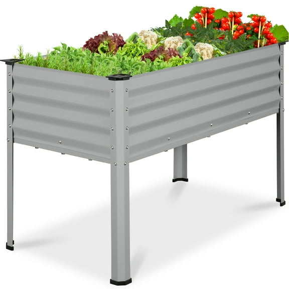 Best Choice Products 48x24x30in Elevated Galvanized Metal Garden Bed w/ Corner Protectors - Moonlight Gray