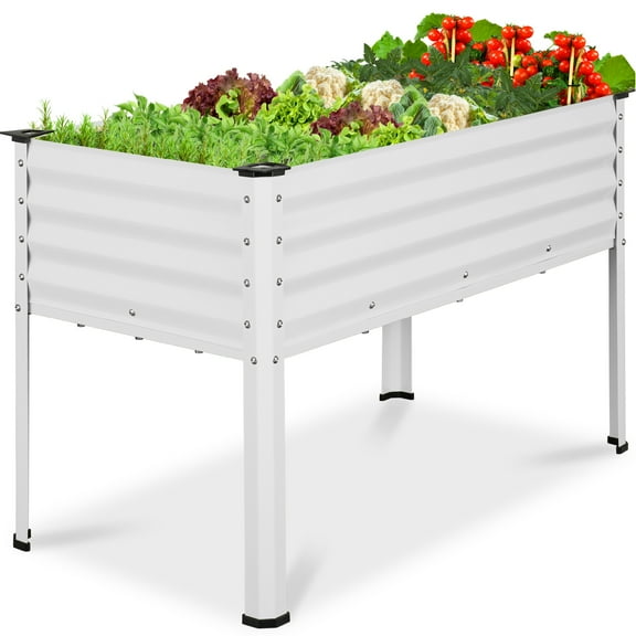 Best Choice Products 48x24x30in Elevated Galvanized Metal Garden Bed w/ Corner Protectors - White