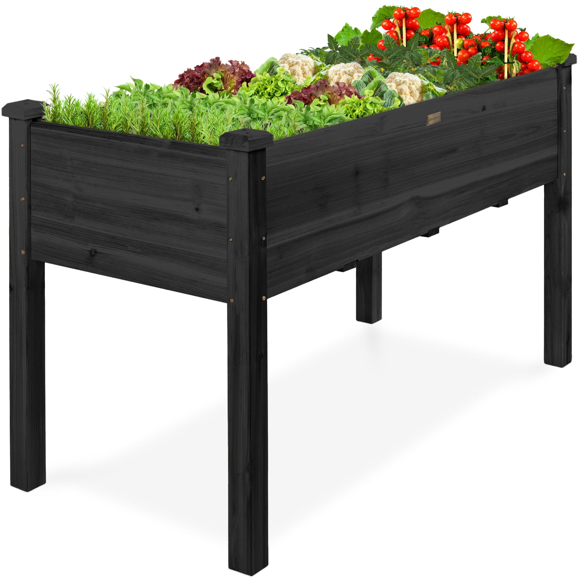 Best Choice Products 48x24x30in Raised Garden Bed, Elevated Wooden Planter for Yard w/ Foot Caps, Liner - Black