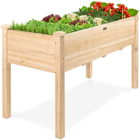 Best Choice Products 48x24x30in Raised Garden Bed, Elevated Wooden Planter for Yard w/ Foot Caps, Liner - Natural