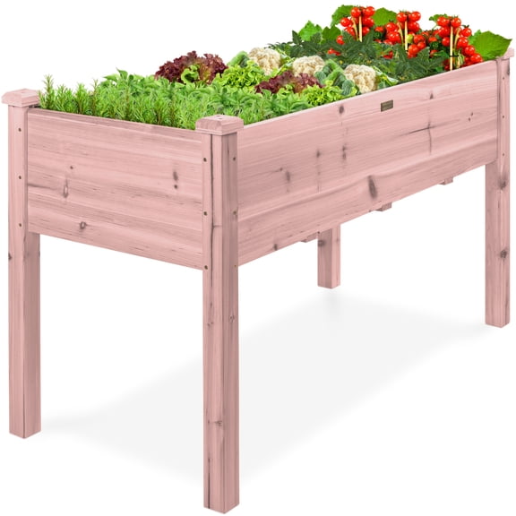 Best Choice Products 48x24x30in Raised Garden Bed, Elevated Wooden Planter for Yard w/ Foot Caps, Liner - Pink