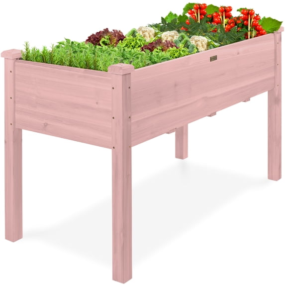 Best Choice Products 48x24x30in Raised Garden Bed, Elevated Wooden Planter for Yard w/ Foot Caps, Liner - Pink