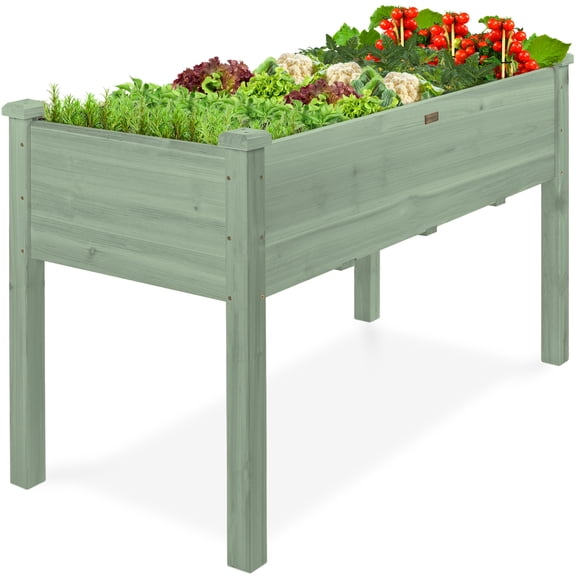 Best Choice Products 48x24x30in Raised Garden Bed, Elevated Wooden Planter for Yard w/ Foot Caps, Liner - Sage