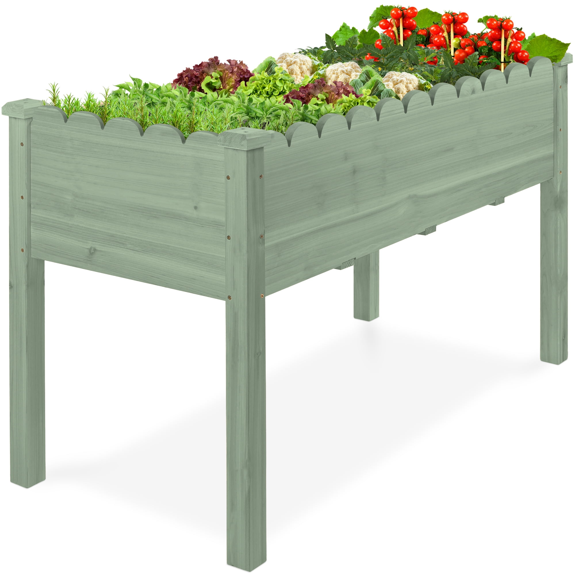 Best Choice Products 48x24x30in Raised Garden Bed, Scalloped Design, Elevated Wooden Planter for Yard - Sage