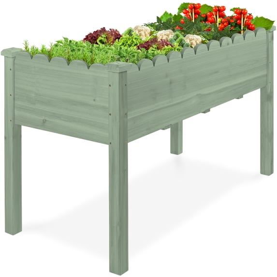 Best Choice Products 48x24x30in Raised Garden Bed, Scalloped Design, Elevated Wooden Planter for Yard - Sage