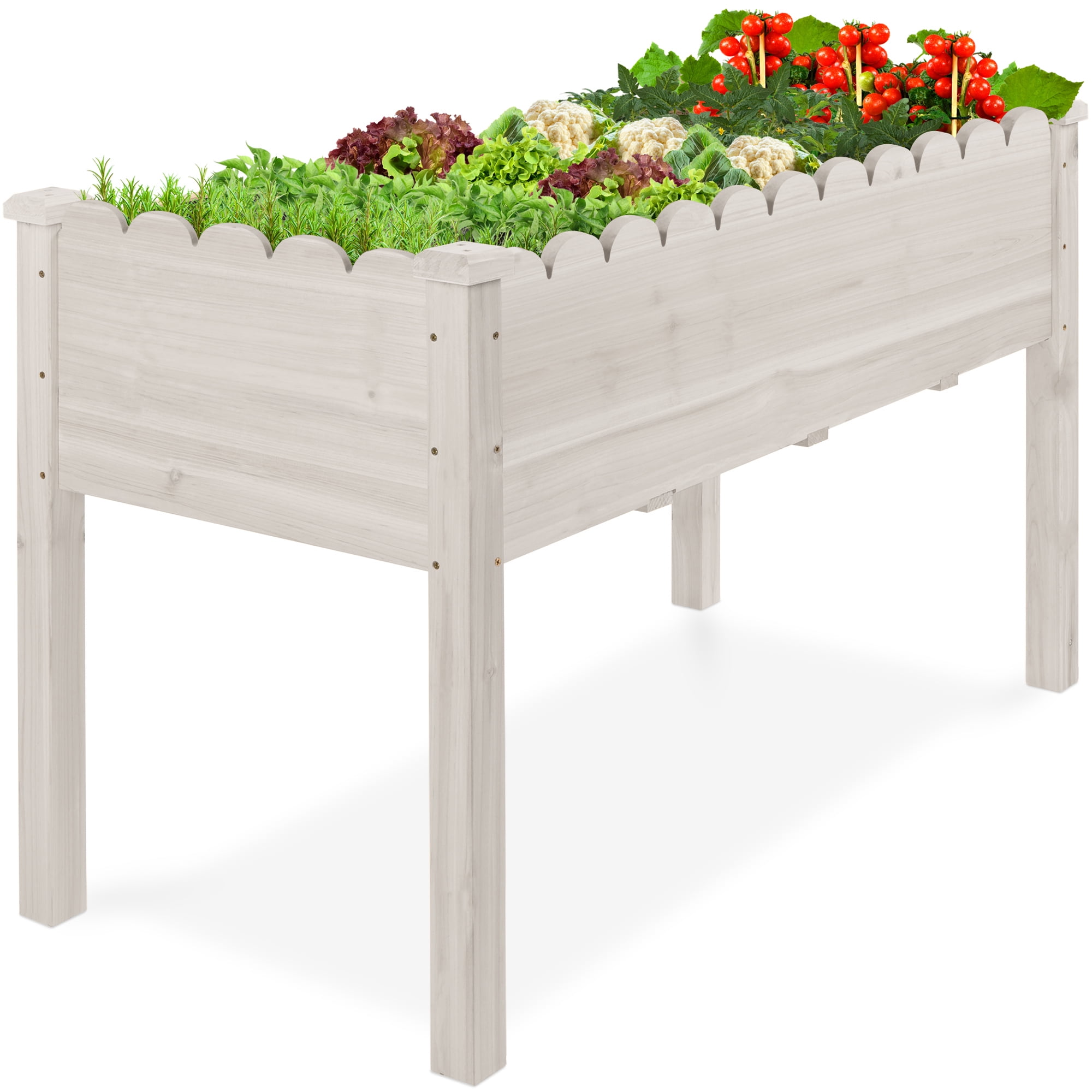 Best Choice Products 48x24x30in Raised Garden Bed, Scalloped Design, Elevated Wooden Planter for Yard - White