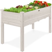 Best Choice Products 48x24x30in Raised Garden Bed, Elevated Wooden Planter for Yard w/ Foot Caps, Liner - White