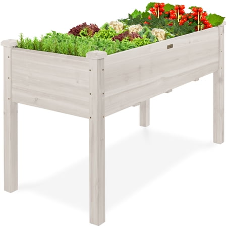 Best Choice Products 48x24x30in Raised Garden Bed, Elevated Wooden Planter for Yard w/ Foot Caps, Liner - White
