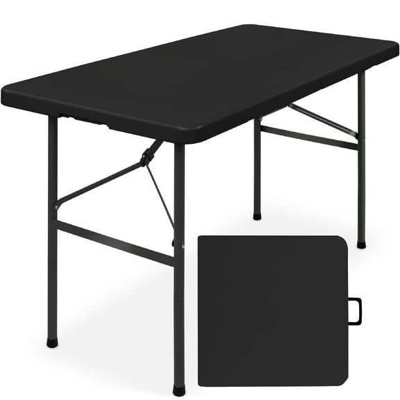 Best Choice Products 4ft Plastic Folding Table, Indoor Outdoor Heavy Duty Portable w/ Handle, Lock for Picnic - Black