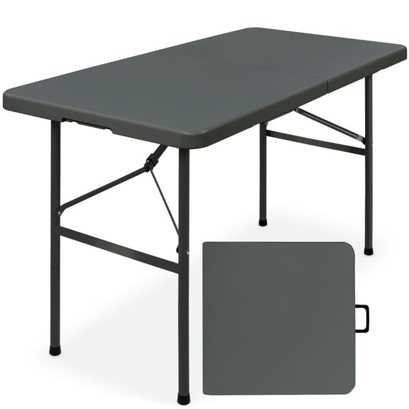 Best Choice Products 4ft Plastic Folding Table, Indoor Outdoor Heavy Duty Portable w/ Handle, Lock for Picnic - Dark Gray
