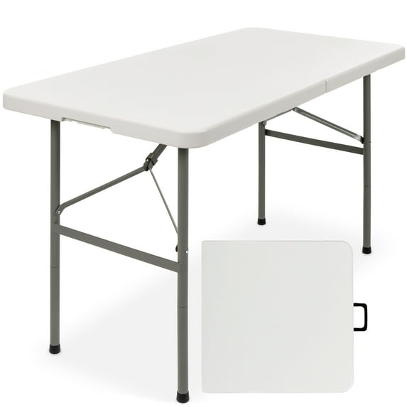 Best Choice Products 4ft Plastic Folding Table, Indoor Outdoor Heavy Duty Portable w/ Handle, Lock for Picnic - White
