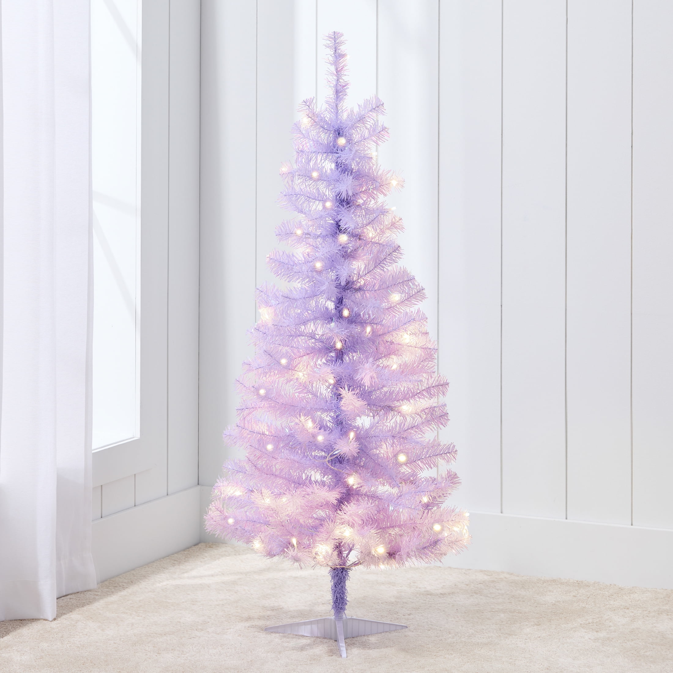 Lavender 4ft Prelit Spruce Christmas Tree with White LED Lights