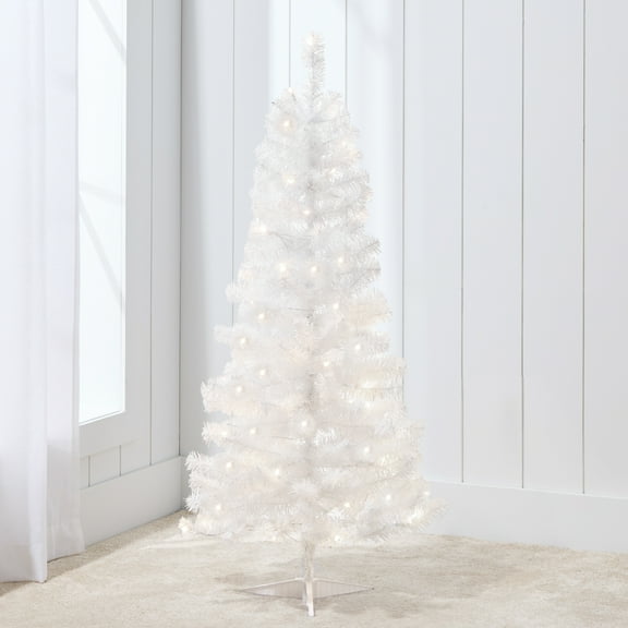 Best Choice Products 4ft Prelit Colored Christmas Tree, Artificial Tree Holiday Decor w/ LED Lights - White Tinsel