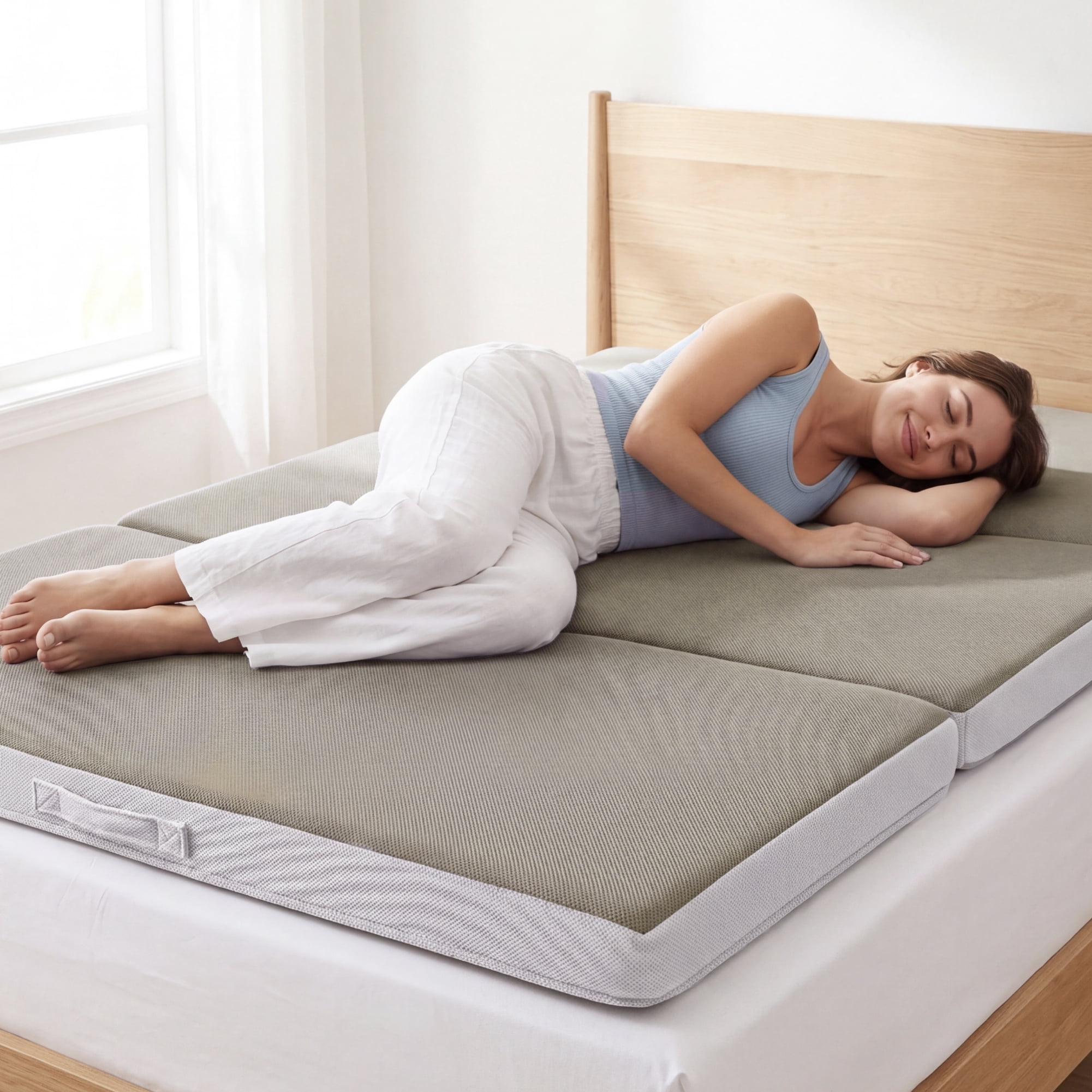 Best Choice Products 4in Thick Folding Portable Twin XL Tri-Fold Mattress w/ Carry Case, Washable Cover - Taupe