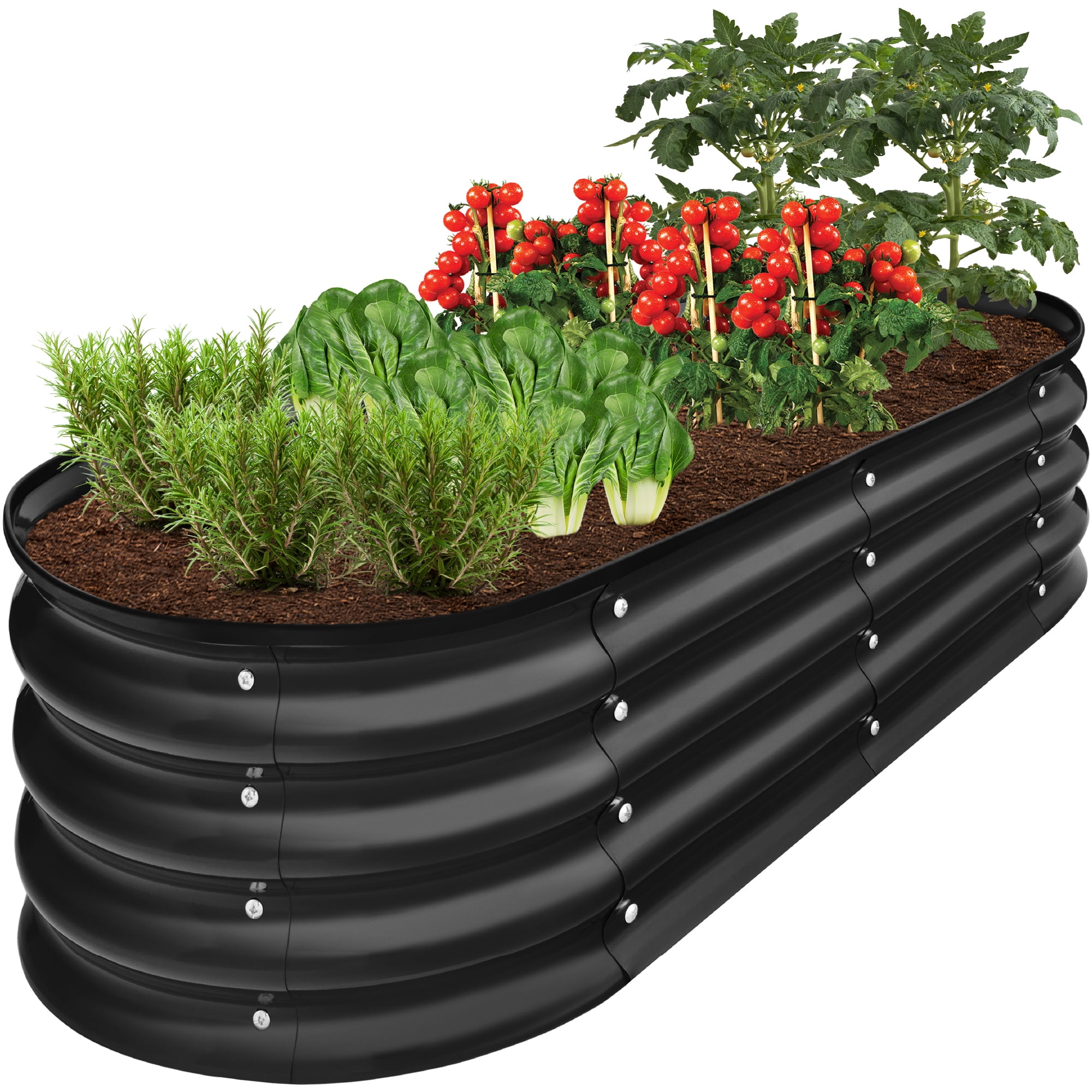 Best Choice Products 4x2x1ft Outdoor Raised Metal Oval Garden Bed, Planter Box for Vegetables, Flowers - Black