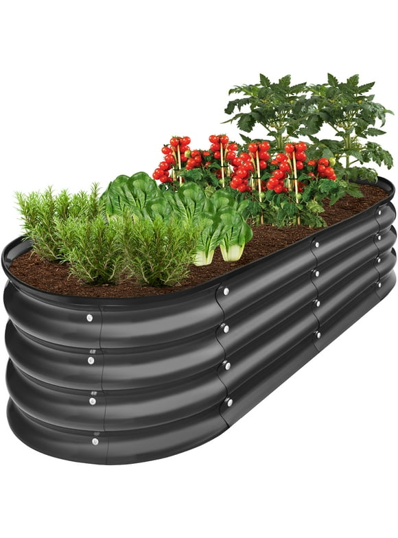 Best Choice Products 4x2x1ft Outdoor Raised Metal Oval Garden Bed, Planter Box for Vegetables, Flowers - Charcoal