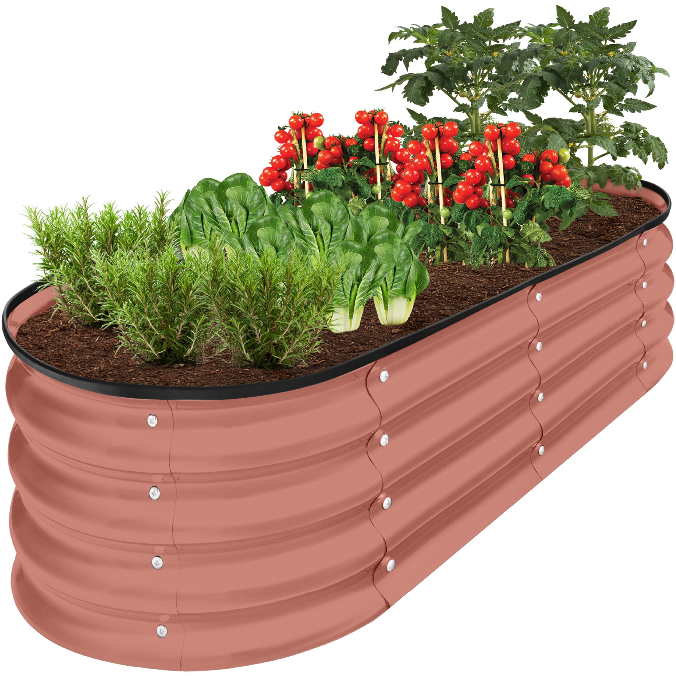 Best Choice Products Outdoor Oval Garden Bed, Raised Metal Planter Box for Vegetables, Flowers - Terracotta, 4x2x1ft