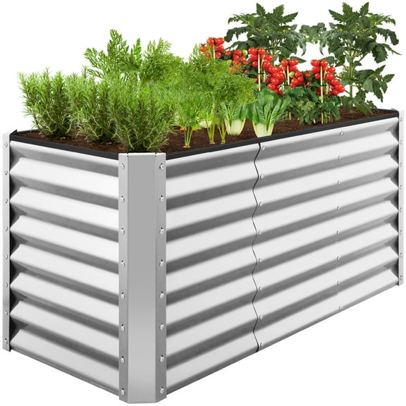 Best Choice Products 4x2x2ft Outdoor Metal Raised Garden Bed, Planter Box for Vegetables, Flowers - Galvanized