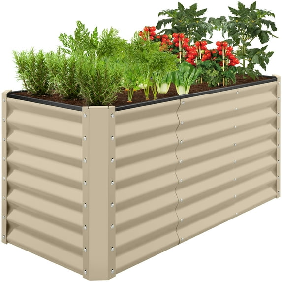 Best Choice Products 4x2x2ft Outdoor Metal Raised Garden Bed, Planter Box for Vegetables, Flowers, Herbs - Beige
